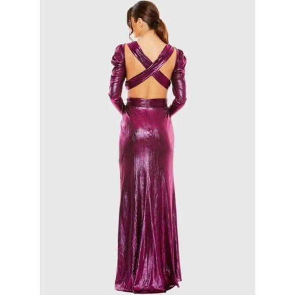 NWT IEENA For Mac Duggal Princess Sleeve Metallic Cut Out Gown Style 27060 Size - Picture 2 of 14